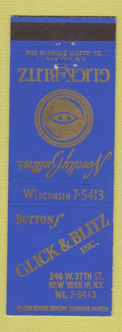 Matchbook Cover - Glick & Blitz Novelty Buttons New York City