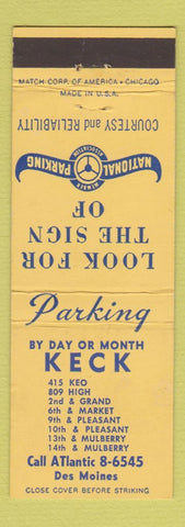 Matchbook Cover - Keck Parking Des Moines IA