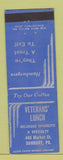 Matchbook Cover - Veteran's Lunch Sunbury PA