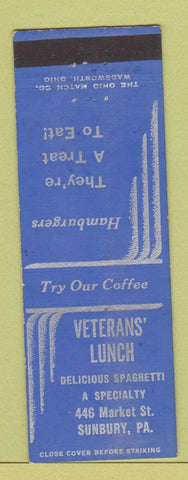Matchbook Cover - Veteran's Lunch Sunbury PA