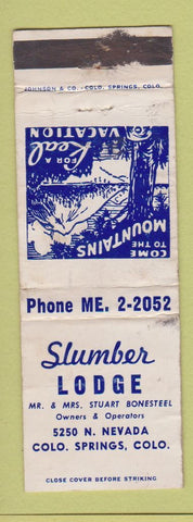 Matchbook Cover - Slumber Lodge Colorado Springs WORN