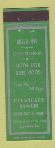 Matchbook Cover - Delaware Lunch Scranton PA