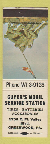 Matchbook Cover - Guyer's Mobil oil gas Greenwood PA #2