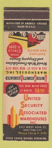 Matchbook Cover - United Security Association Warehouses New York City