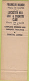 Matchbook Cover - Franklin Manor West Boylston MA golf Leicester