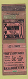 Matchbook Cover - Vindy's Savoy Grill Youngstown OH WEAR