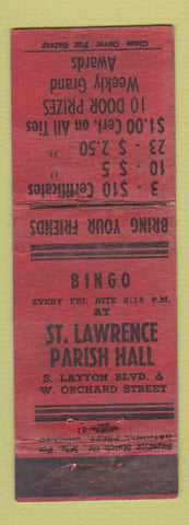 Matchbook Cover - St Lawrence Parish Hall Bingo WEAR