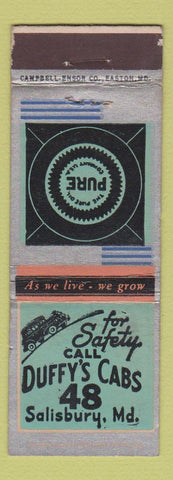Matchbook Cover - Duffy's Cabs Salisbury MD Pure oil gas