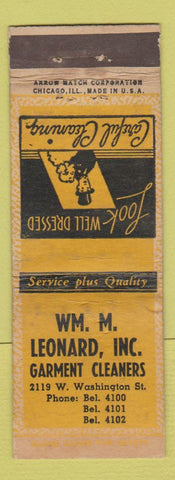 Matchbook Cover - Wm Leonard Garment Cleaners ARROW WEAR WIBC Radio