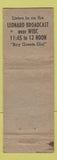 Matchbook Cover - Wm Leonard Garment Cleaners ARROW WEAR WIBC Radio