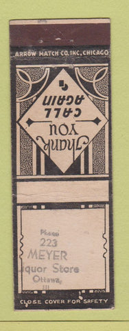 Matchbook Cover - Myer Liquor Store Ottawa IL ARROW STAMPED