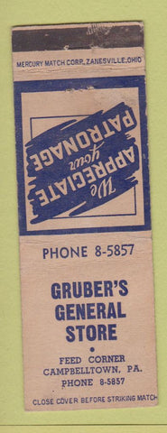 Matchbook Cover - Gruber's General Store Campbelltown PA