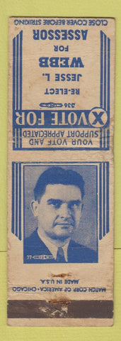 Matchbook Cover - Jesse L Webb Auditor Election WORN