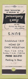 Matchbook Cover - Bun's Restaurant Delaware OH WEAR
