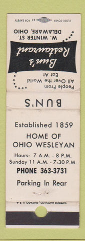 Matchbook Cover - Bun's Restaurant Delaware OH WEAR