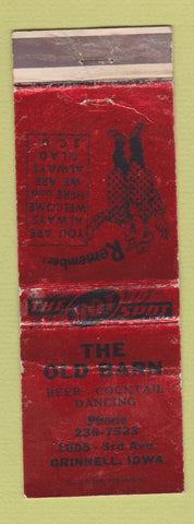 Matchbook Cover - The Old Barn Grinnell IA WORN