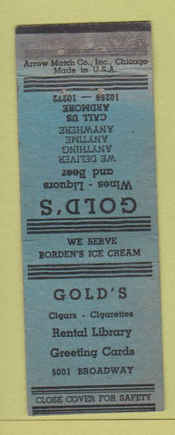 Matchbook Cover - Gold's Liquor Greeting Cards Borden's Ice Cream WEAR
