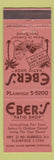 Matchbook Cover - Eber's Patio Shop North Plainfield NJ