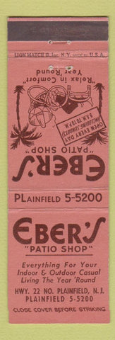 Matchbook Cover - Eber's Patio Shop North Plainfield NJ