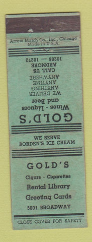 Matchbook Cover - Gold's Liquor Greeting Cards Borden's Ice Cream