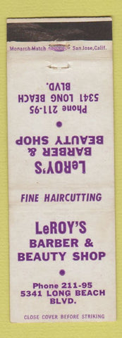 Matchbook Cover - LeRoy's Barber Beauty Shop Long Beach? CA