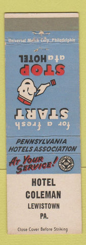 Matchbook Cover - Hotel Coleman Lewistown PA