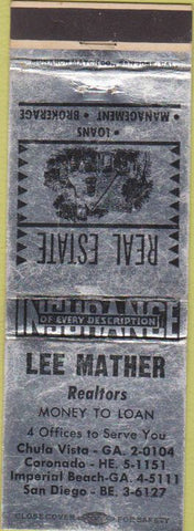 Matchbook Cover - Lee Mather Real Estate San Diego CA