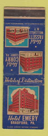Matchbook Cover - Hotel Emery Bradford PA Corry PA Wellsville NY