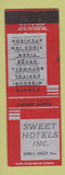 Matchbook Cover - Sweet Hotels Inc Jefferson City Sedalia Columbia MO Topeka KS