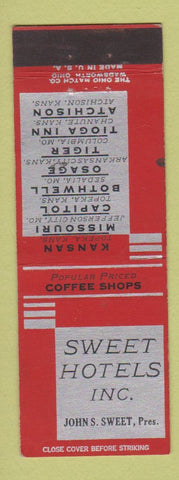 Matchbook Cover - Sweet Hotels Inc Jefferson City Sedalia Columbia MO Topeka KS