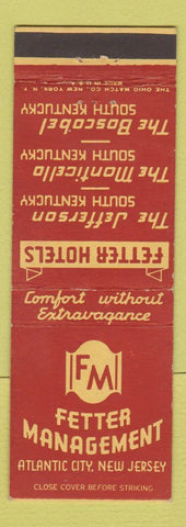 Matchbook Cover - Fetter Hotels Atlantic City NJ