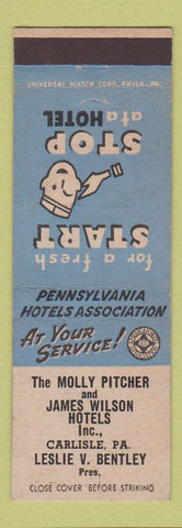 Matchbook Cover - Molly Pitcher James Wilson Hotels Carlisle PA