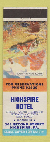 Matchbook Cover - Highspire Hotel PA