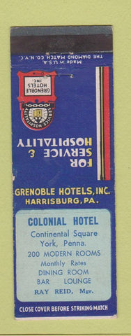 Matchbook Cover - Colonial Hotel York PA Grenoble