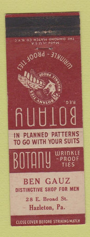 Matchbook Cover - Botany 500 Men's Clothes Ben Gauz Hazleton PA