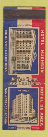 Matchbook Cover - Hotel Hughson De Anza San Jose Modesto CA