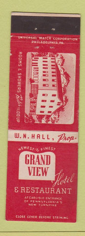 Matchbook Cover - Grand View Hotel Restaurant Carlisle PA