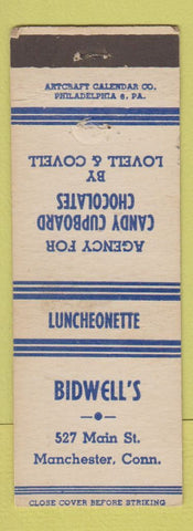 Matchbook Cover - Bidwell's Luncheonette Manchester CT
