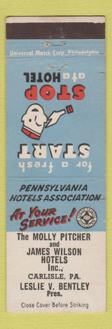 Matchbook Cover - Molly Pitcher James Wilson Hotels Carlisle PA bellhop