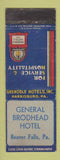 Matchbook Cover - General Brodhead Hotel Beaver Falls PA WEAR