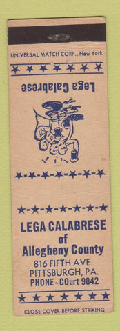 Matchbook Cover - Lega Calabrese of Allegheny County Pittsburgh PA