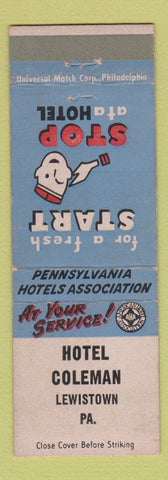 Matchbook Cover - Hotel Coleman Lewistown PA bellhop