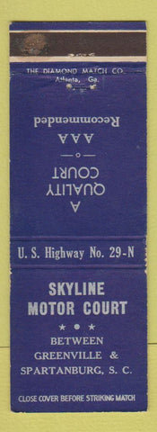 Matchbook Cover - Skyline Motor Court Between Spartanburg Greenville SC