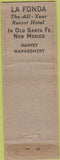 Matchbook Cover - La Fonda Hotel Santa Fe NM Fred Harvey