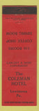 Matchbook Cover - Coleman Hotel Lewistown PA WEAR