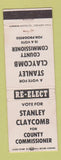 Matchbook Cover - Stanley Claycomb County Commissioner Election