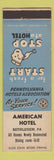 Matchbook Cover - American Hotel Bethlehem PA