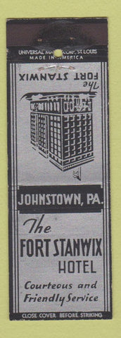 Matchbook Cover - Fort Stanwix Hotel Johnstown PA BLACK SILVER