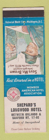 Matchbook Cover - Shepard's Longwood Hotel between Orlando Sanford FL