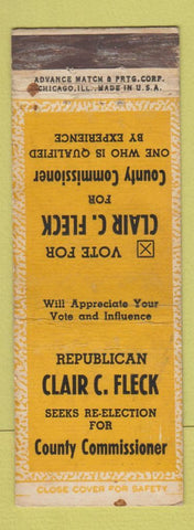 Matchbook Cover Clair Fleck Republican Election County Commissioner ADVANCE WEAR